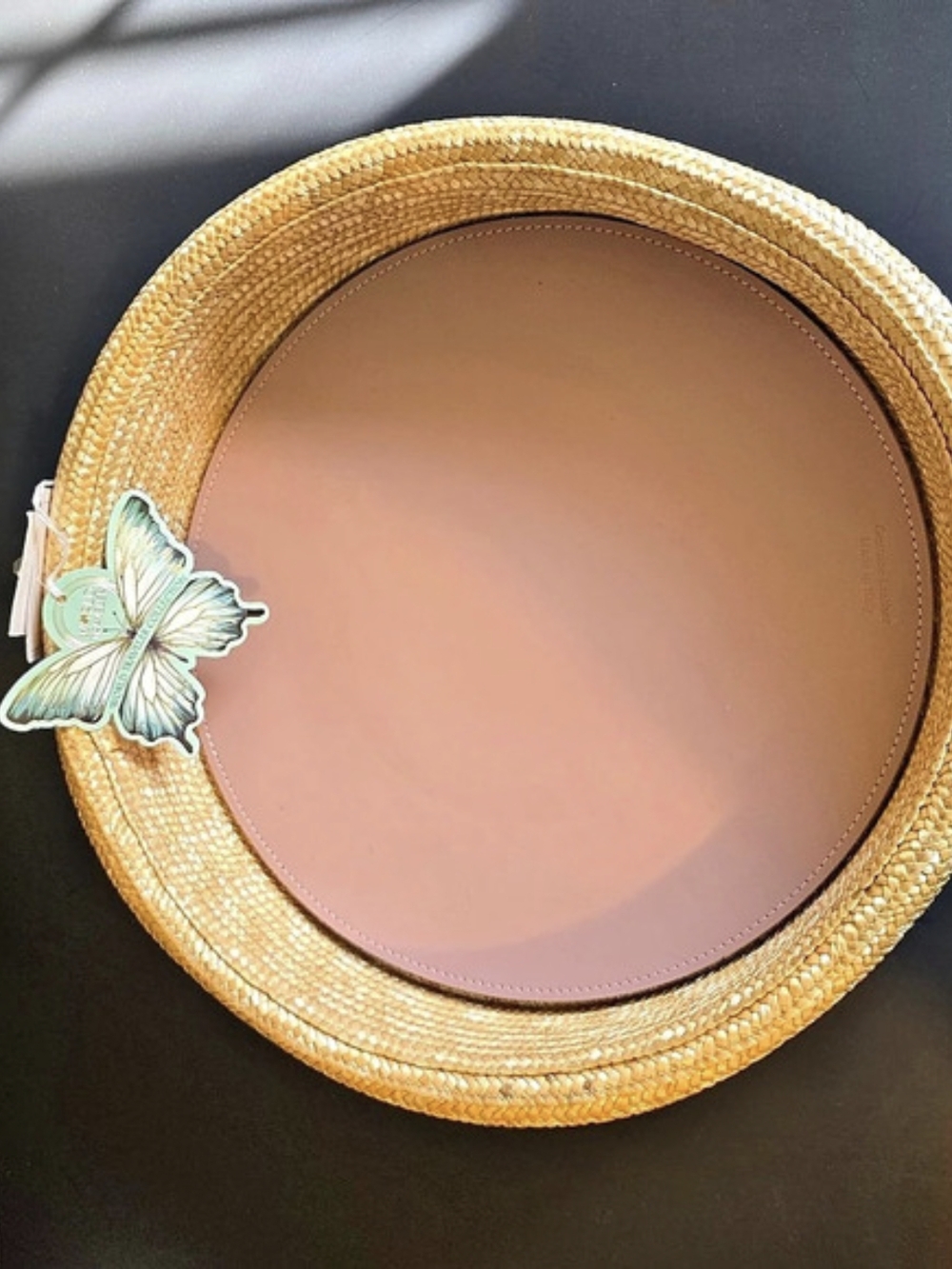 Cintelli Galluzzo Italian Straw Leather Round Tray NWT